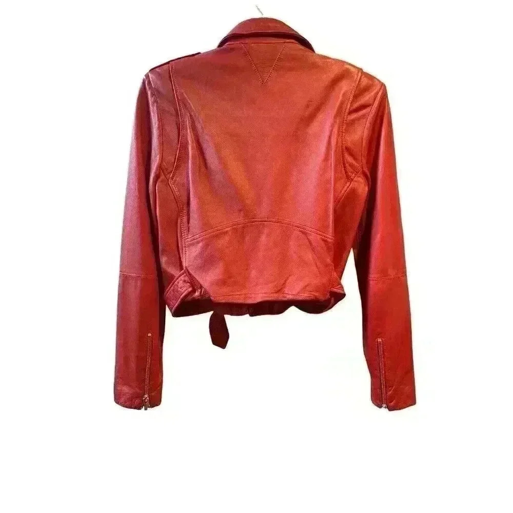VEDA Baby Jane Leather Moto Jacket Red Size Small - Picture 7 of 14